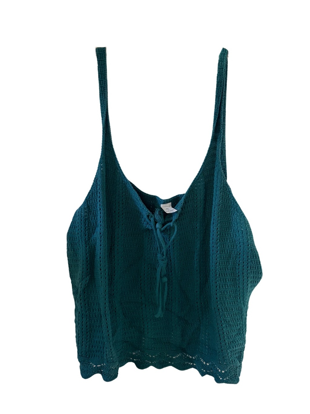 Old Navy Teal Crochet Lace-Up Tank Top